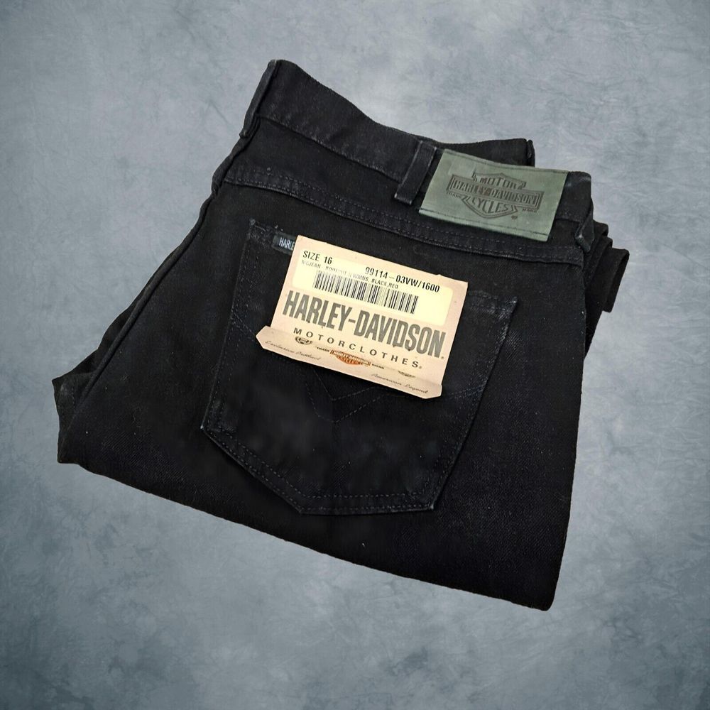 NWT Harley-Davidson Women Black Denim Boot Cut Jeans Size 16 Vintage Motorcycles